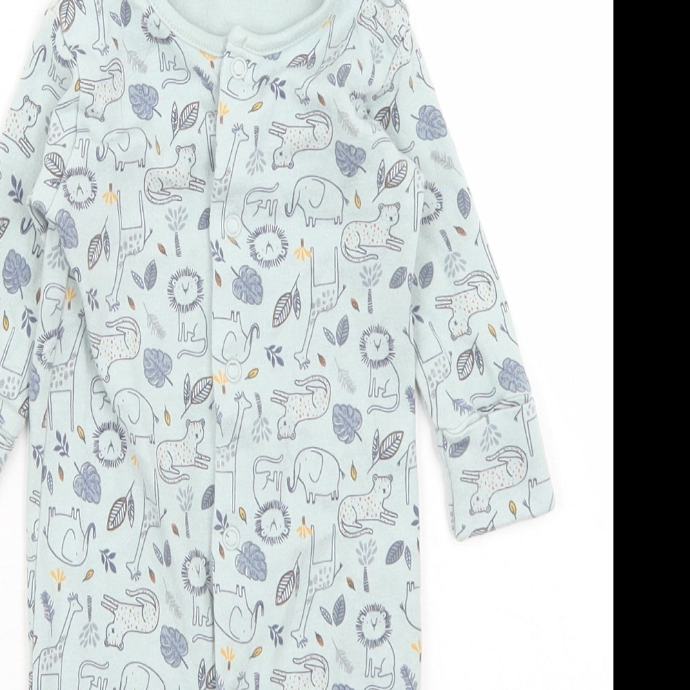 Matalan Girls Blue Spotted Cotton Babygrow One-Piece Size 0-3 Months  Snap - Jungle Animals