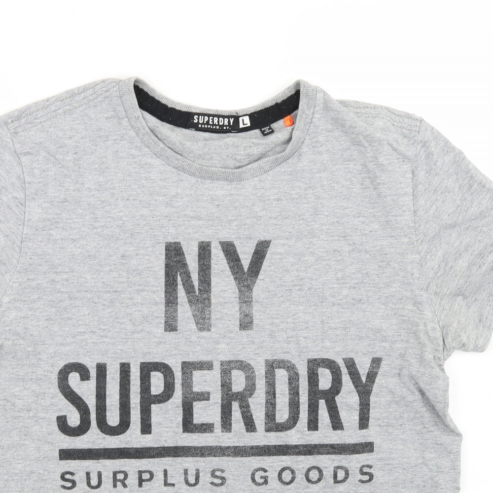 Superdry Mens Grey  Cotton  T-Shirt Size L Crew Neck
