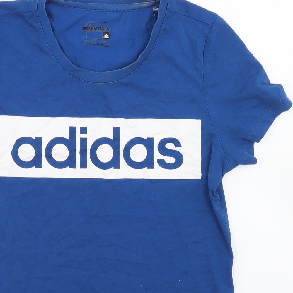 adidas Womens Blue  Cotton Basic T-Shirt Size S Crew Neck