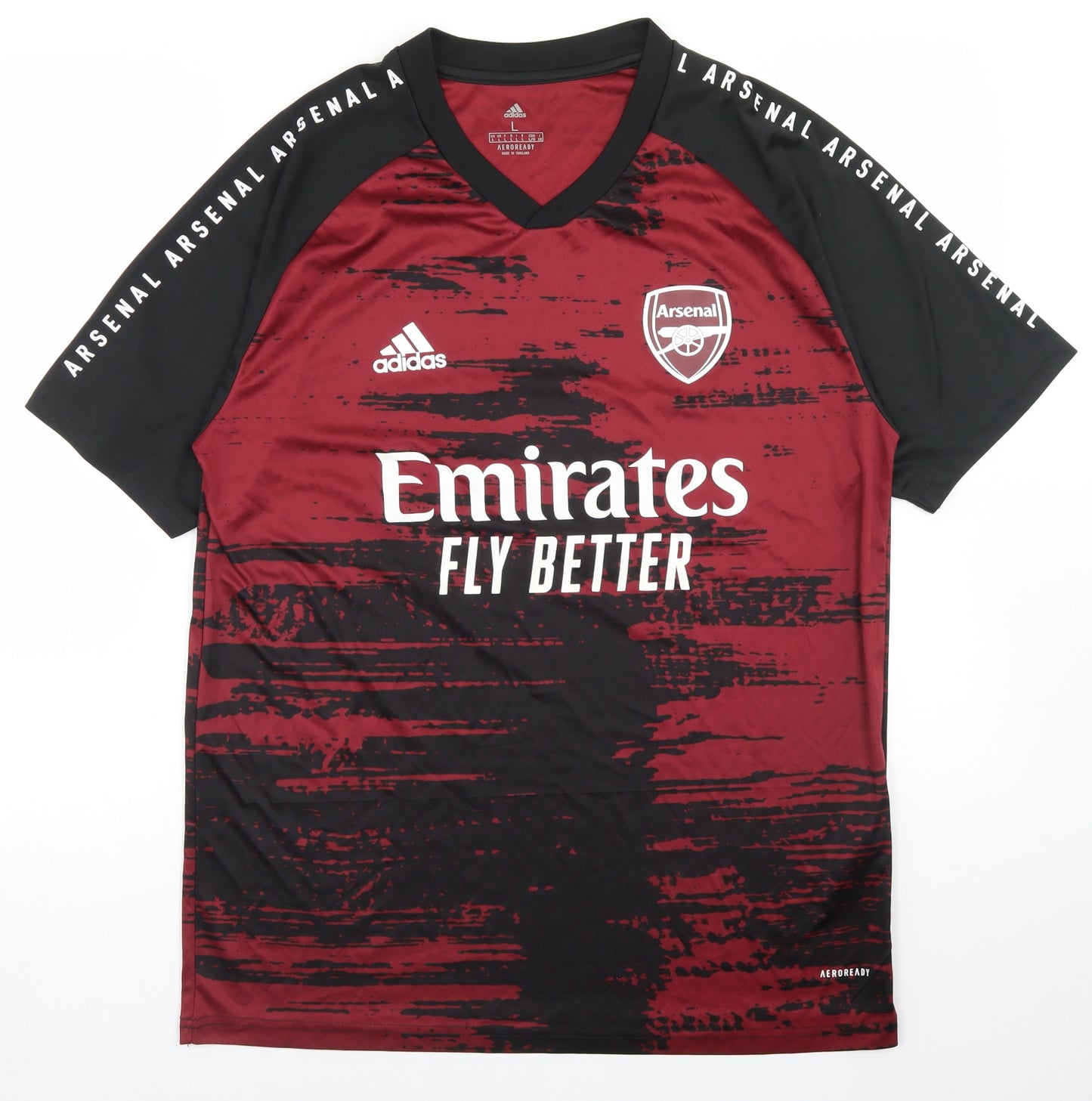 adidas Mens Red Colourblock Polyester Jersey T-Shirt Size L V-Neck  - Arsenal FC