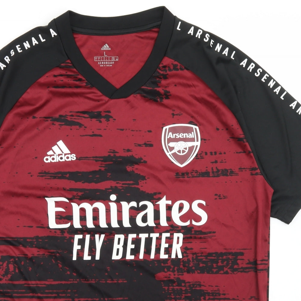 adidas Mens Red Colourblock Polyester Jersey T-Shirt Size L V-Neck  - Arsenal FC