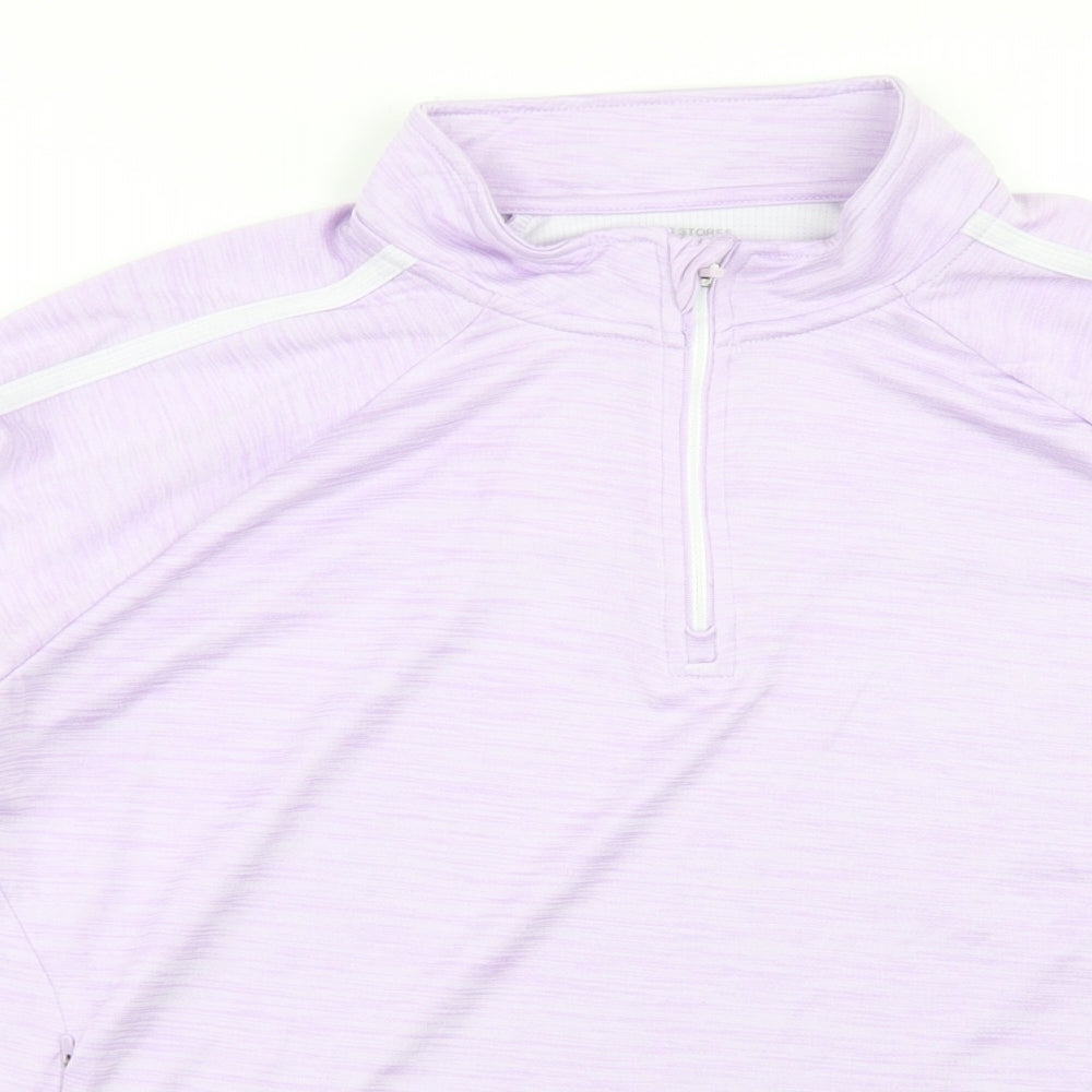 Dunnes Stores Womens Purple  Polyester Pullover T-Shirt Size L Mock Neck Zip