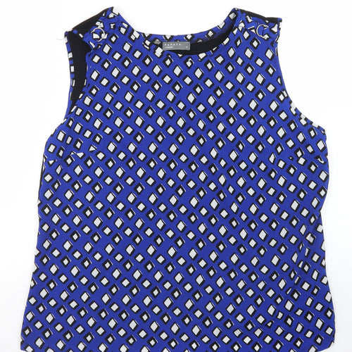 Papaya Womens Blue Argyle/Diamond Polyester Basic Blouse Size 16 Round Neck