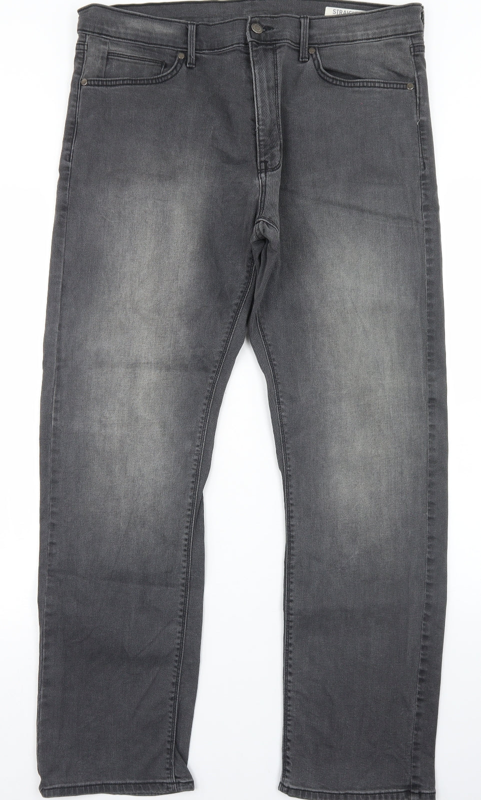 Marks and Spencer Mens Green  Cotton Straight Jeans Size 36 in L31 in Regular Button