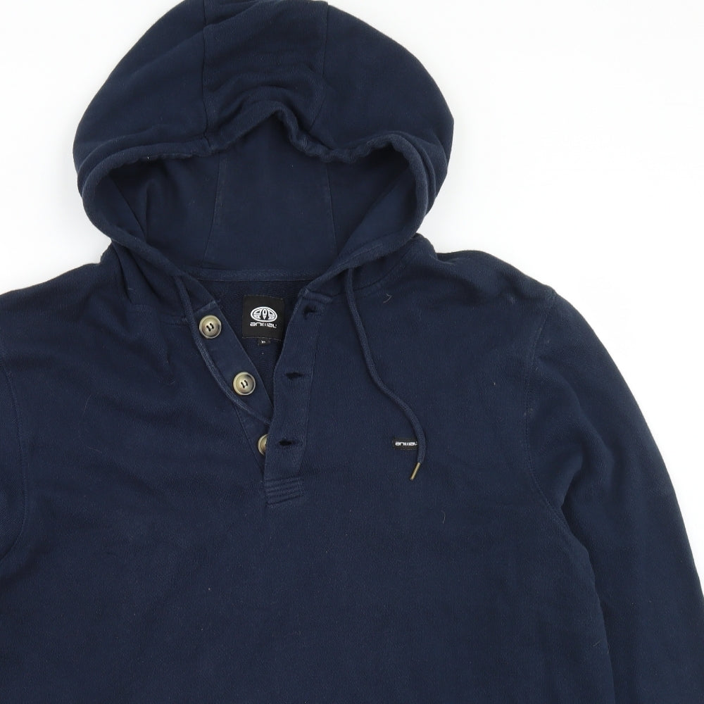 Animal Mens Blue  Cotton Pullover Hoodie Size XL