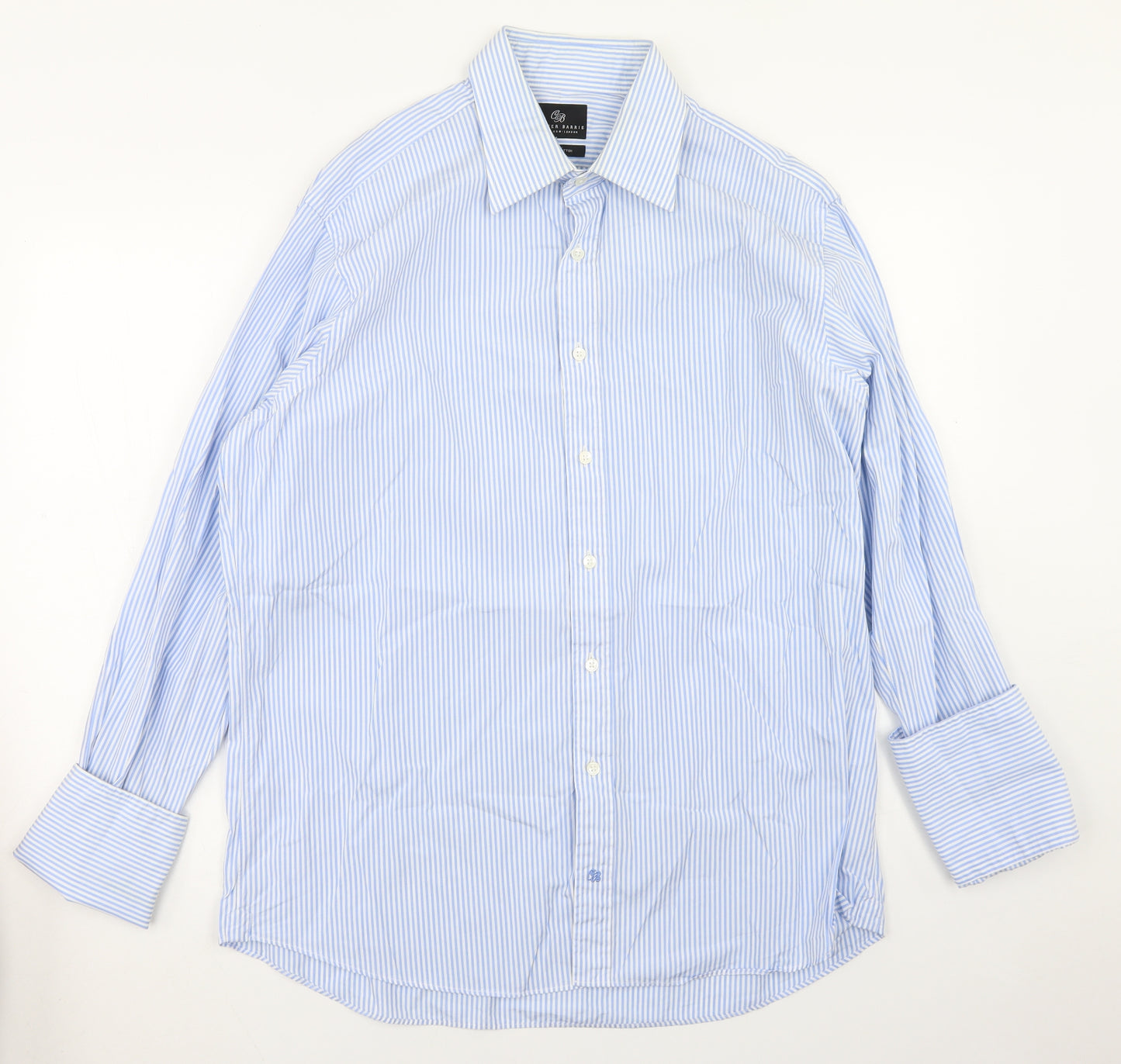 Chester Barrie Mens Blue Striped Cotton  Dress Shirt Size 17 Collared Button