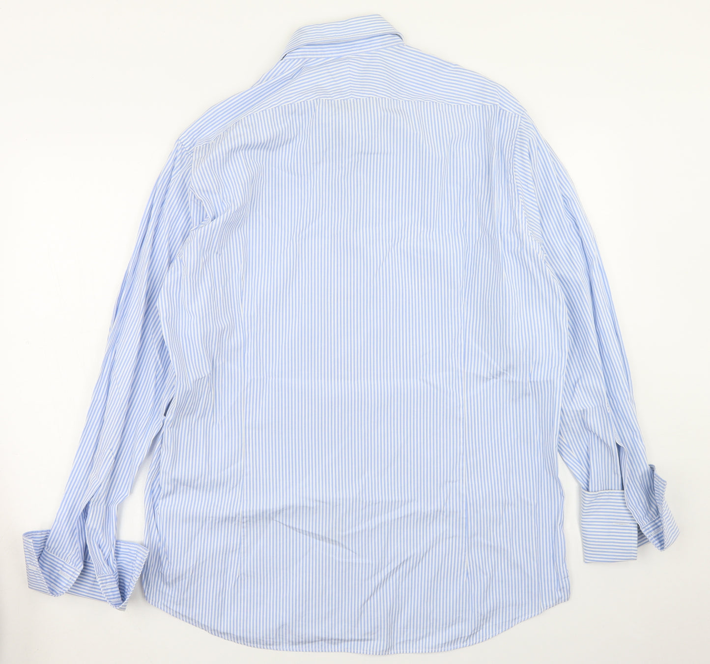 Chester Barrie Mens Blue Striped Cotton  Dress Shirt Size 17 Collared Button