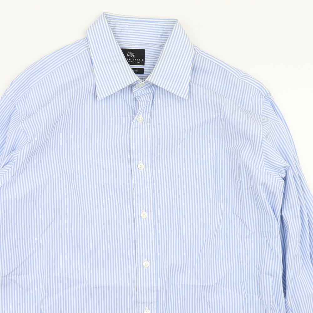 Chester Barrie Mens Blue Striped Cotton  Dress Shirt Size 17 Collared Button