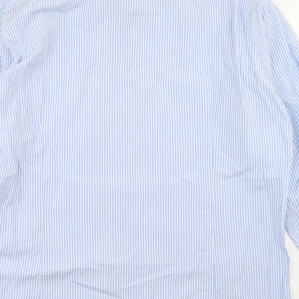 Chester Barrie Mens Blue Striped Cotton  Dress Shirt Size 17 Collared Button