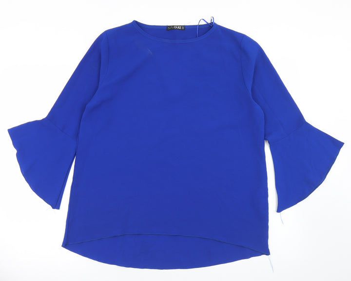 Quiz Womens Blue Polyester Basic Blouse Size 12 Round Neck - Cut Out Back