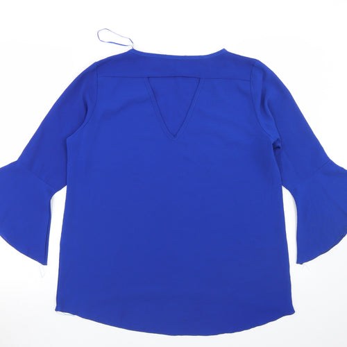 Quiz Womens Blue  Polyester Basic Blouse Size 12 Round Neck - Cut Out Back