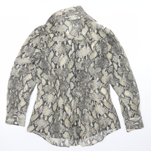 Zara Womens Beige Animal Print Polyester Basic Blouse Size S Collared