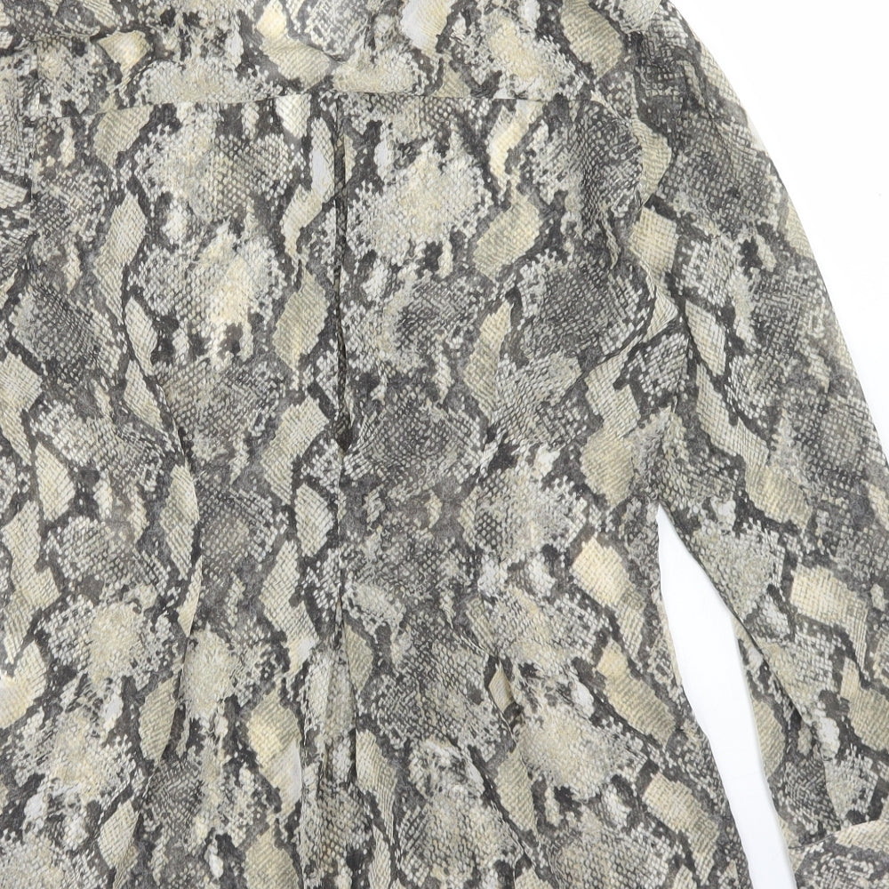 Zara Womens Beige Animal Print Polyester Basic Blouse Size S Collared
