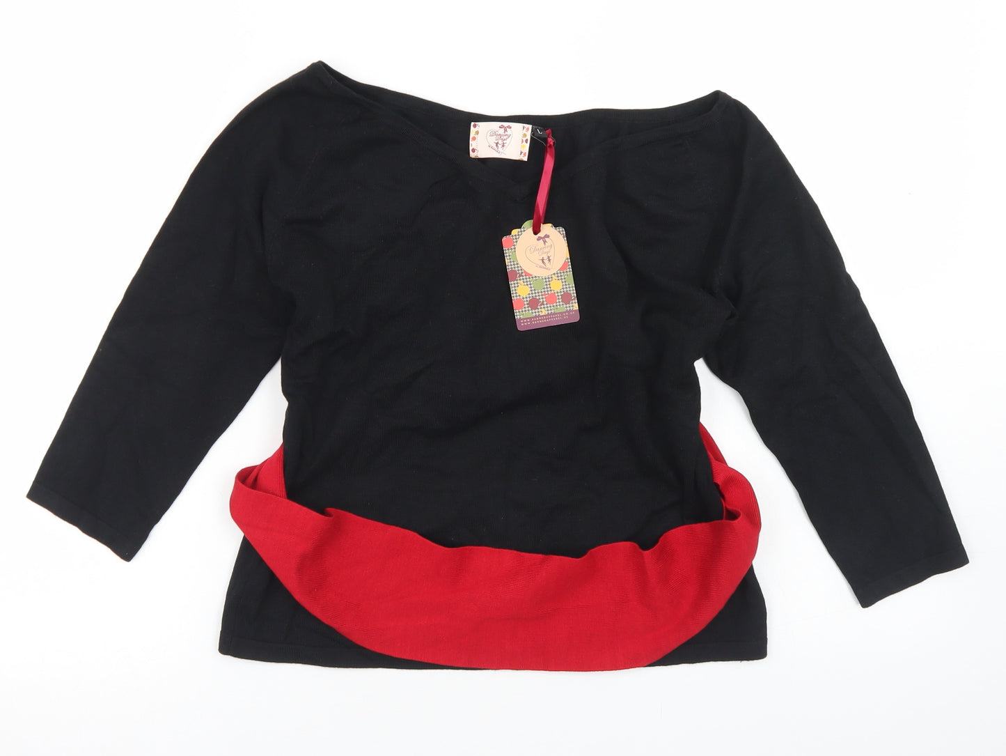 Dancing Days Womens Black  Viscose Basic T-Shirt Size L Round Neck