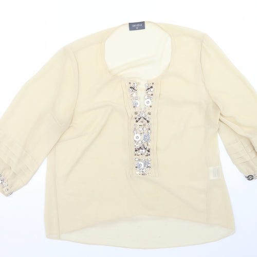 arruba Womens Beige  Polyester Basic Blouse Size 12 Round Neck