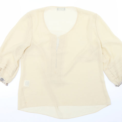 arruba Womens Beige  Polyester Basic Blouse Size 12 Round Neck