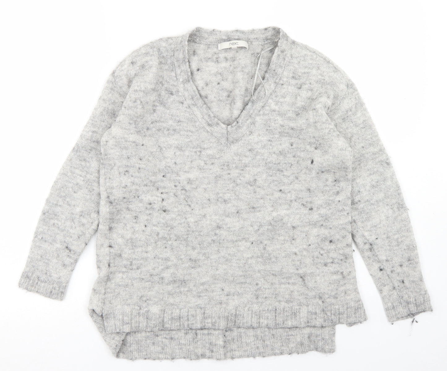 NEXT Womens Grey V-Neck  Acrylic Pullover Jumper Size 10