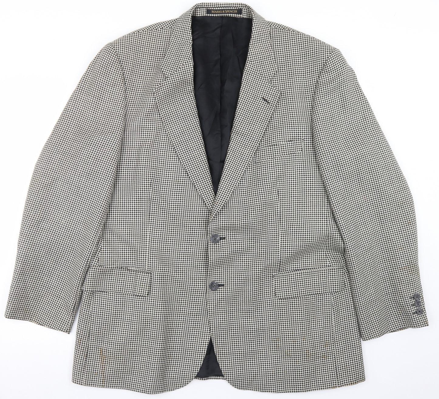 Marks and Spencer Mens Beige Houndstooth Wool Jacket Blazer Size 44