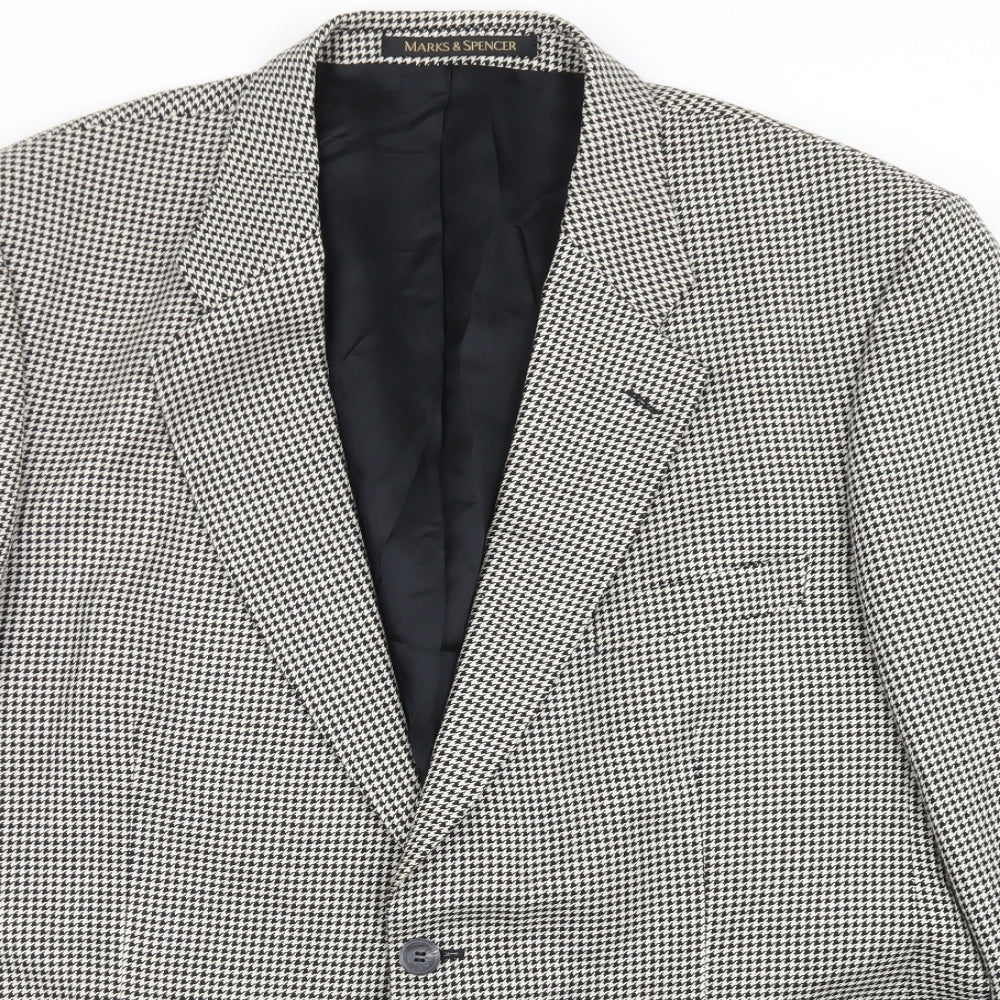 Marks and Spencer Mens Beige Houndstooth Wool Jacket Blazer Size 44