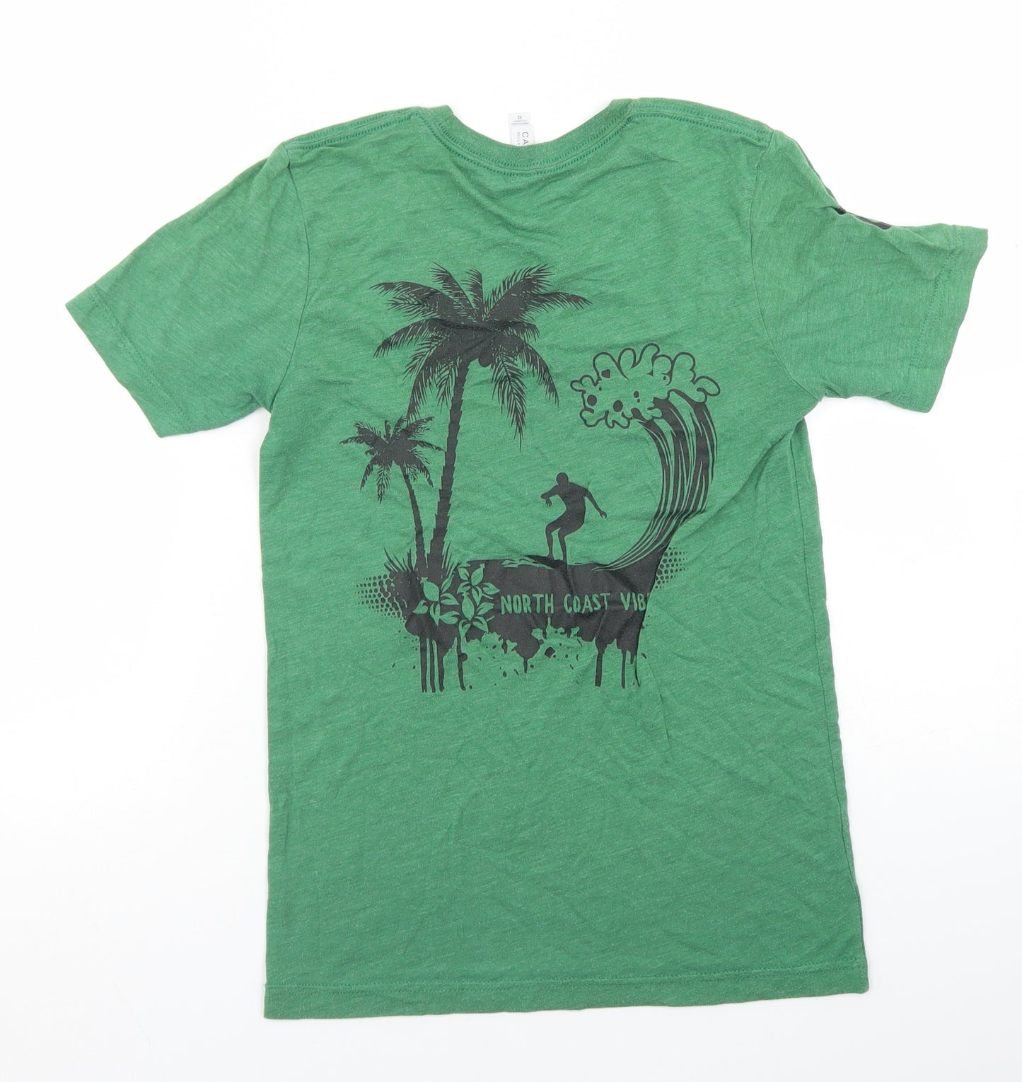 Canvas Womens Green  Polyester Basic T-Shirt Size XS Crew Neck