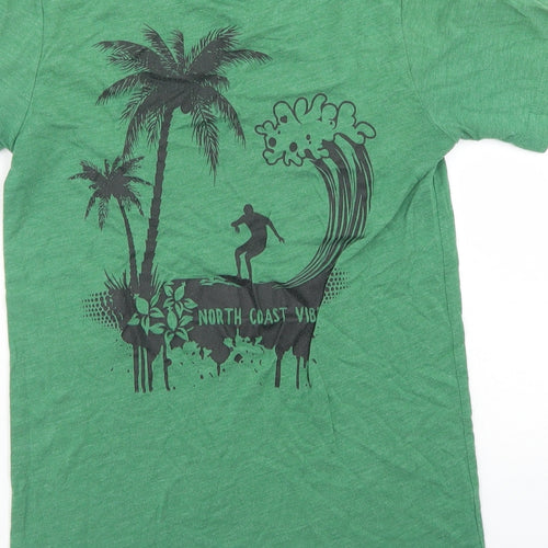 Canvas Womens Green  Polyester Basic T-Shirt Size XS Crew Neck