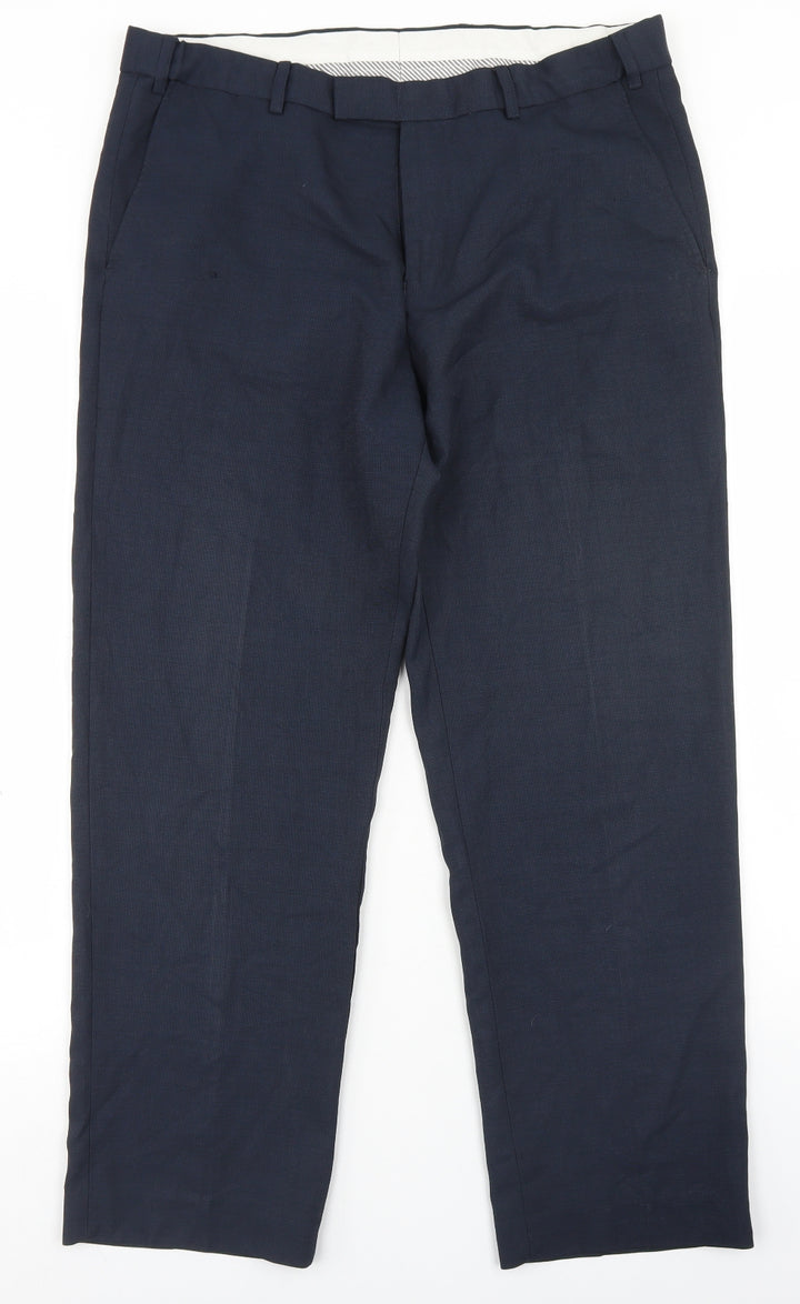 Dunnes Stores Mens Blue Polyester Dress Pants Trousers Size 34 in L29 in Regular Hook & Eye