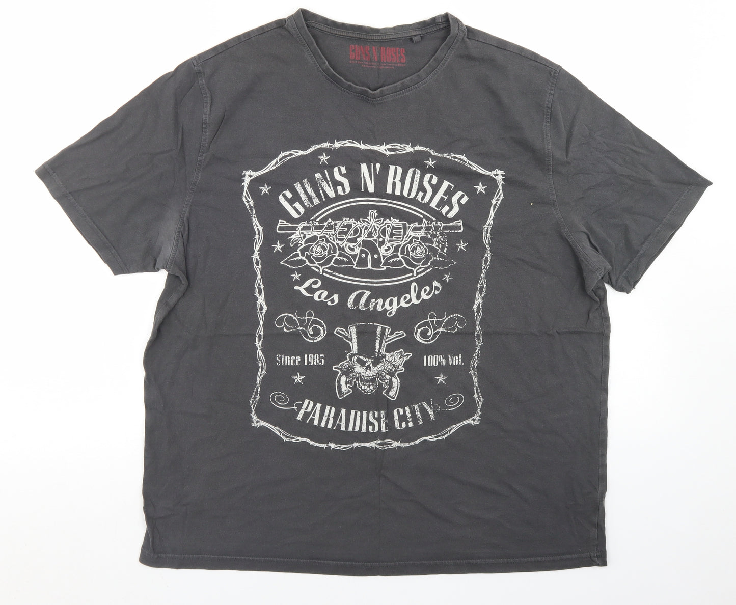 George Mens Grey  Cotton  T-Shirt Size L Crew Neck  - Guns N' Roses