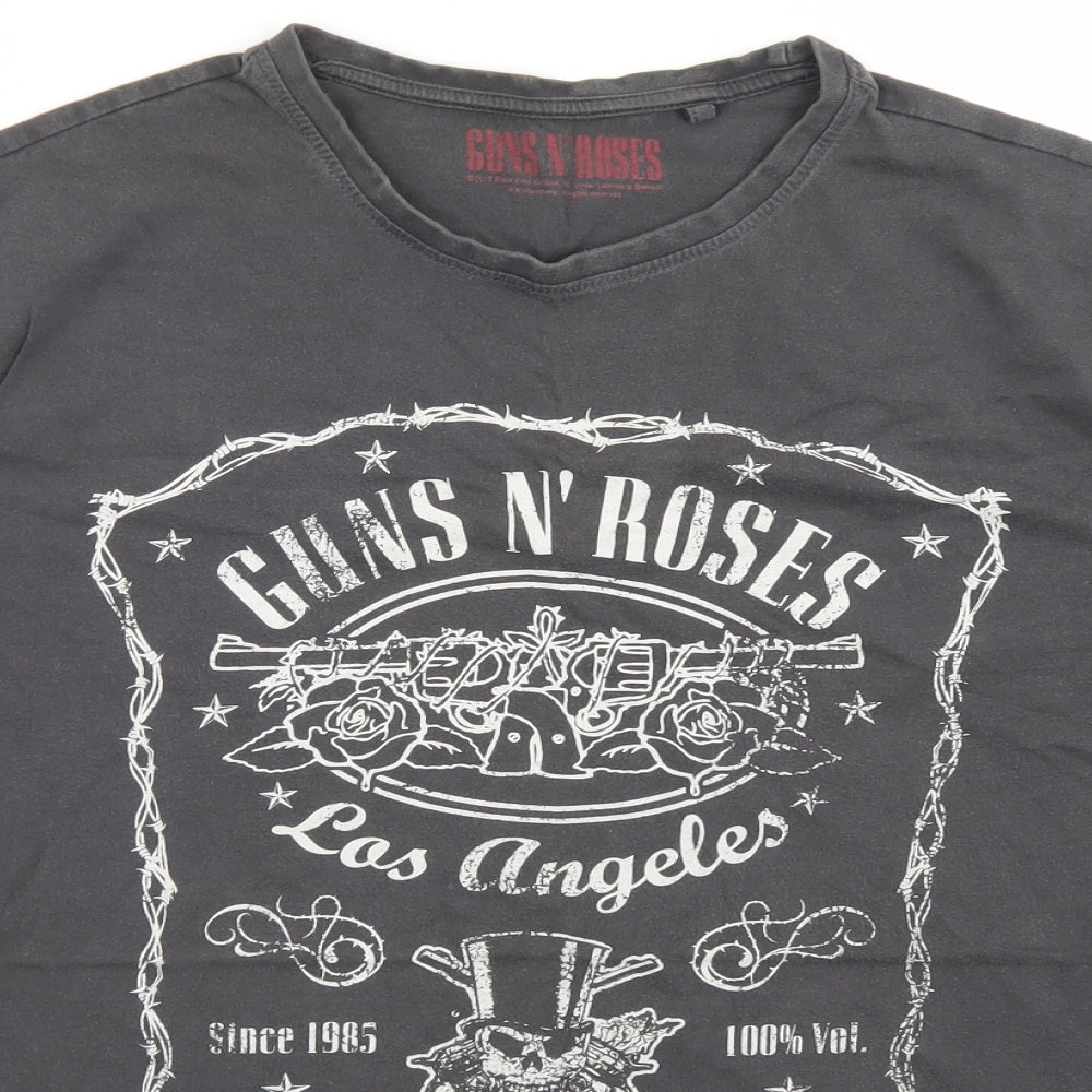 George Mens Grey  Cotton  T-Shirt Size L Crew Neck  - Guns N' Roses