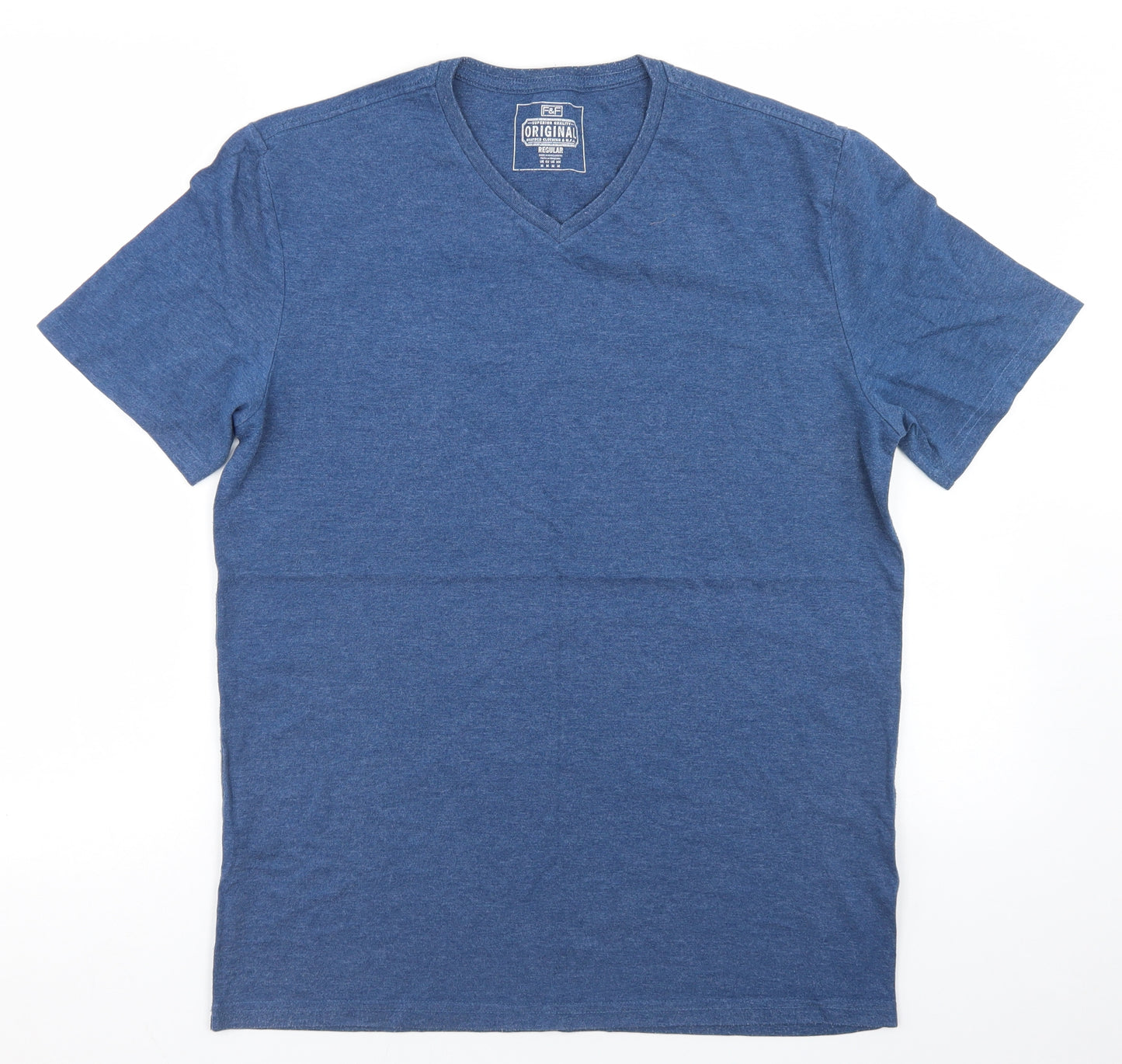 F&F Mens Blue  Cotton  T-Shirt Size M V-Neck