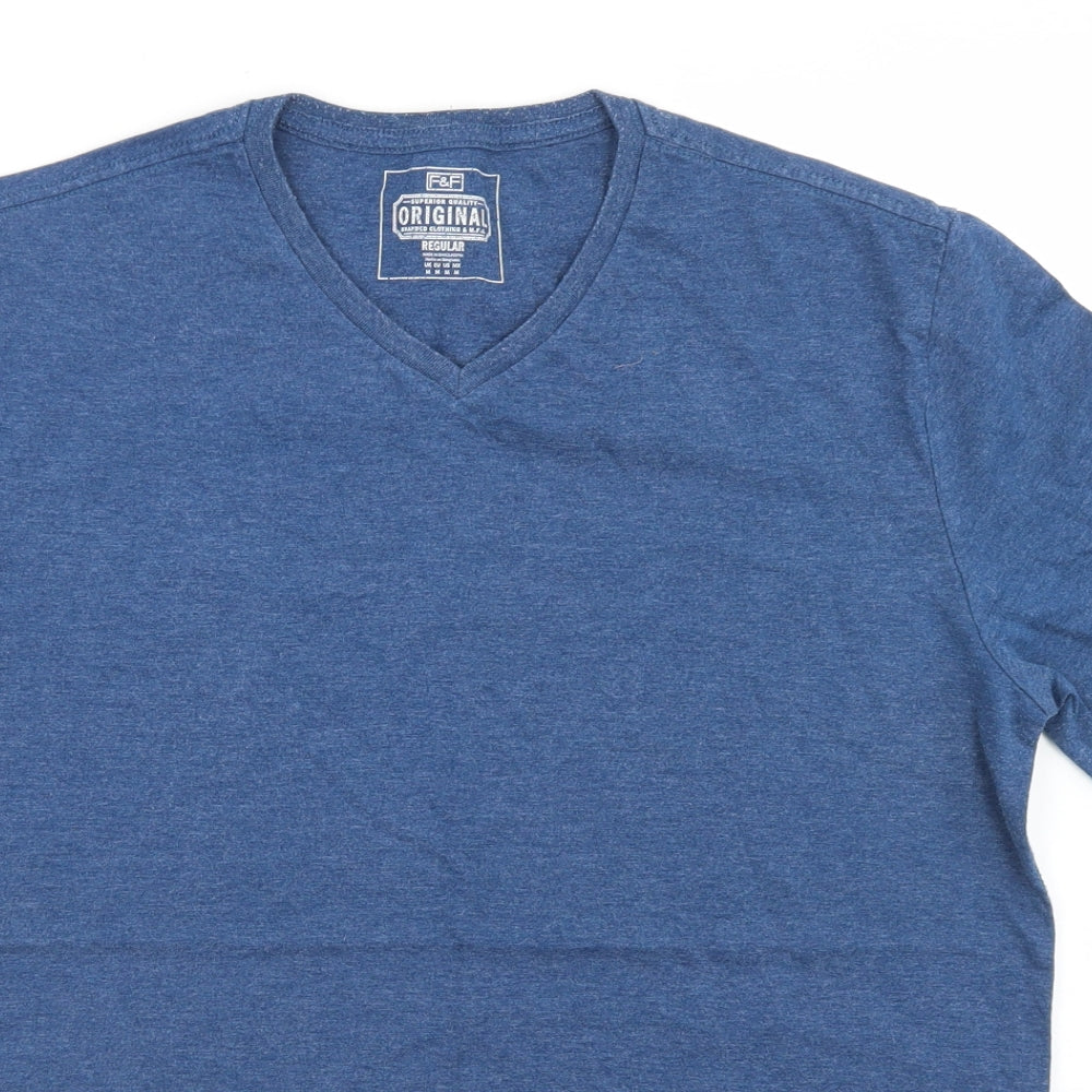 F&F Mens Blue  Cotton  T-Shirt Size M V-Neck