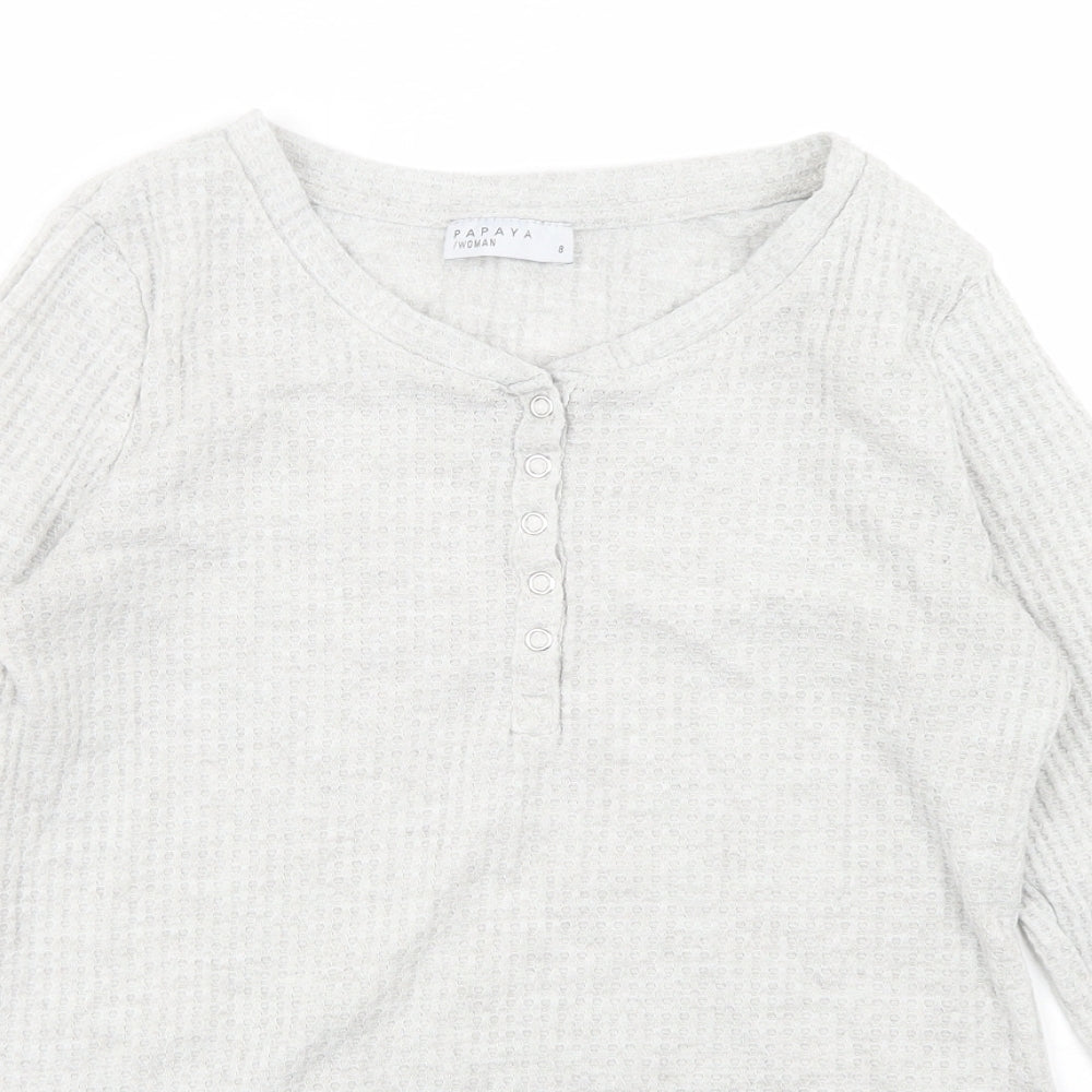 Papaya Womens Grey  Polyester Basic T-Shirt Size 8 Henley