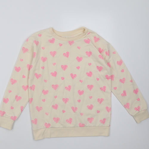 Dunnes Stores Girls Ivory Geometric Cotton Pullover Sweatshirt Size 9-10 Years  Pullover - Heart pattern