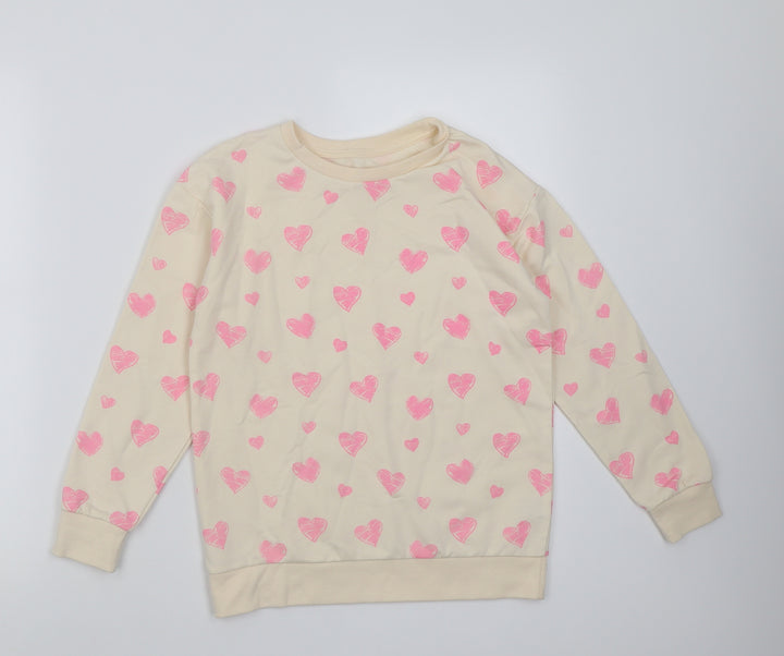 Dunnes Stores Girls Ivory Geometric Cotton Pullover Sweatshirt Size 9-10 Years Pullover - Heart pattern