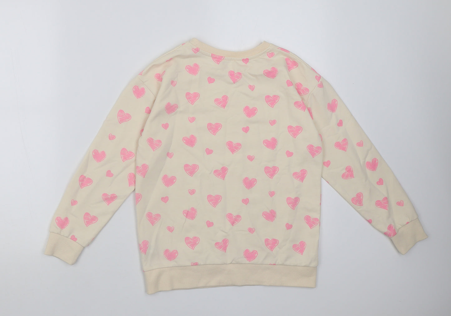 Dunnes Stores Girls Ivory Geometric Cotton Pullover Sweatshirt Size 9-10 Years  Pullover - Heart pattern
