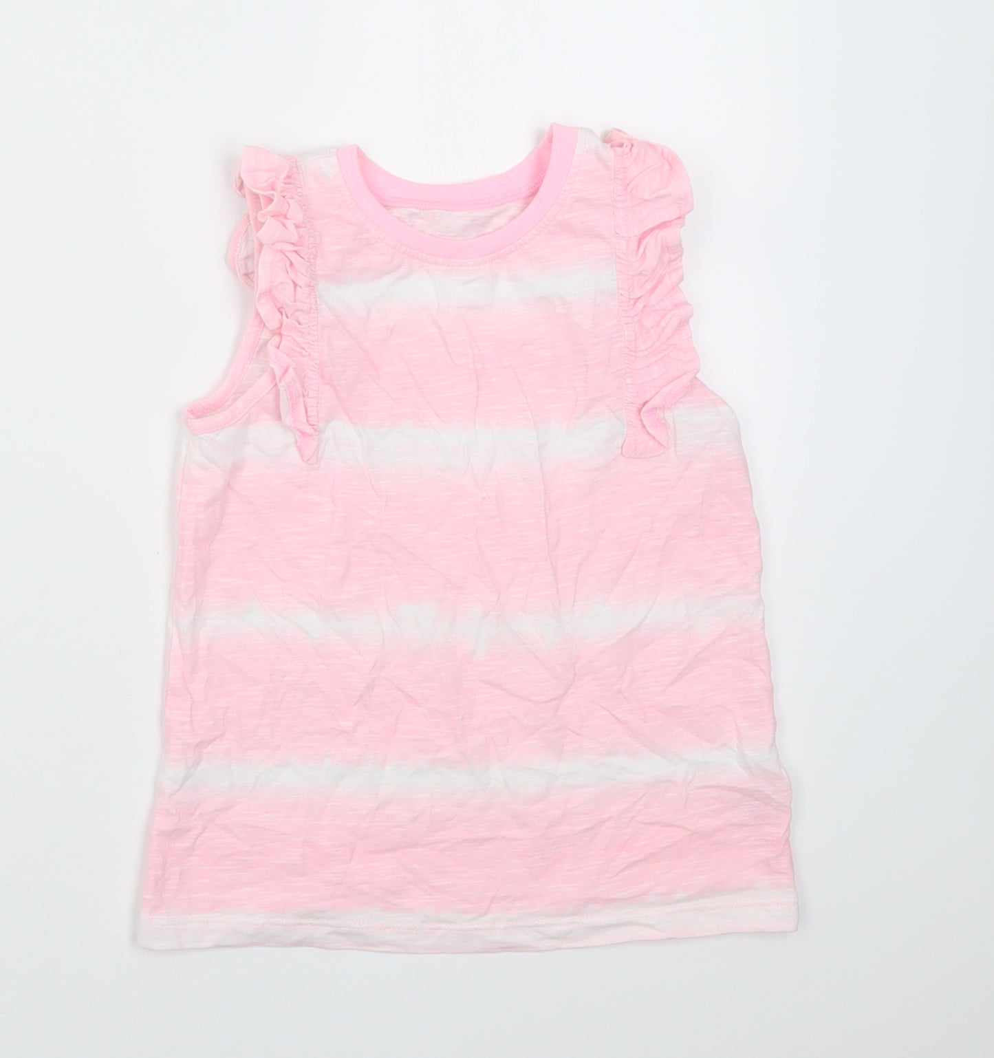 Dunnes Stores Girls Pink Striped Cotton Basic Tank Size 7-8 Years Crew Neck Pullover