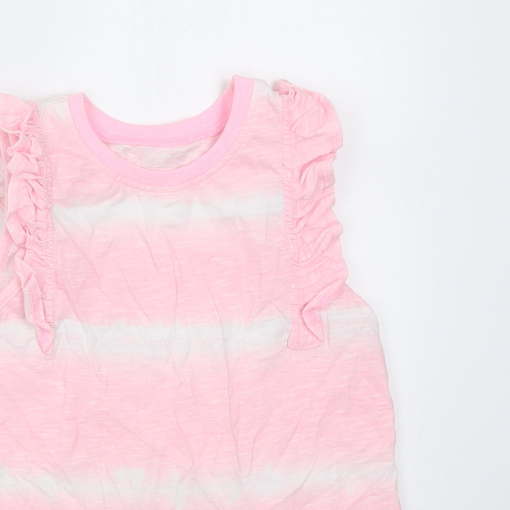 Dunnes Stores Girls Pink Striped Cotton Basic Tank Size 7-8 Years Crew Neck Pullover