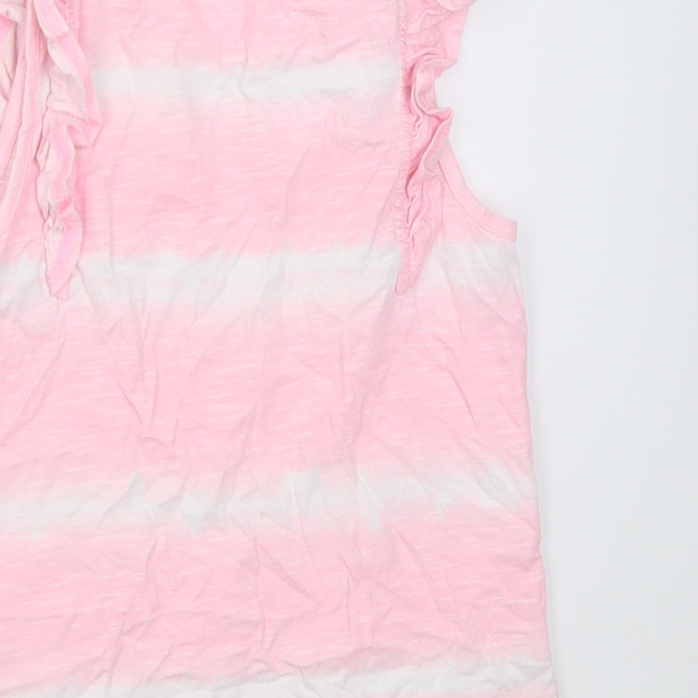 Dunnes Stores Girls Pink Striped Cotton Basic Tank Size 7-8 Years Crew Neck Pullover