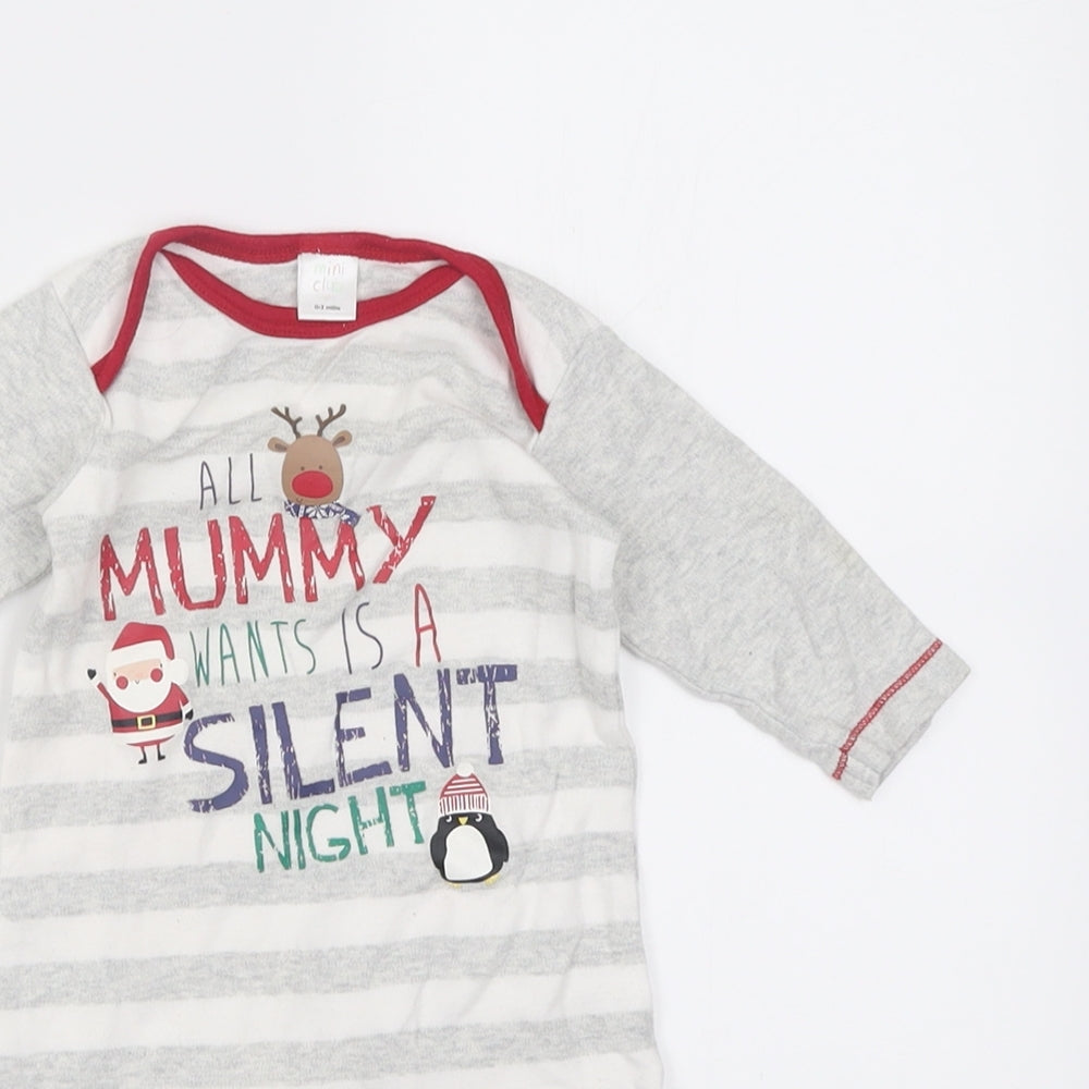 Mini Club Baby Grey Striped Cotton Babygrow One-Piece Size 0-3 Months  Button - all mummy wants is a silent night