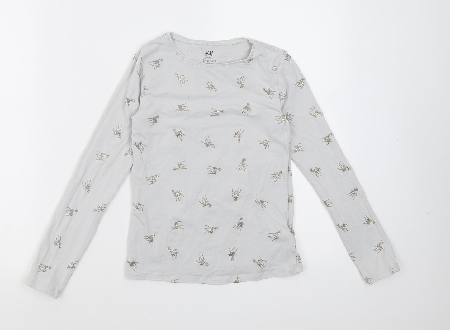 H&M Girls Grey Geometric Cotton Basic Casual Size 9-10 Years Crew Neck Pullover - Reindeer