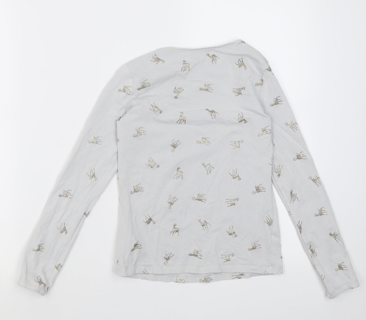 H&M Girls Grey Geometric Cotton Basic Casual Size 9-10 Years Crew Neck Pullover - Reindeer