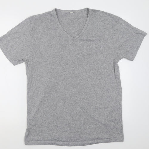 Preworn Womens Grey  Cotton Basic T-Shirt Size L V-Neck