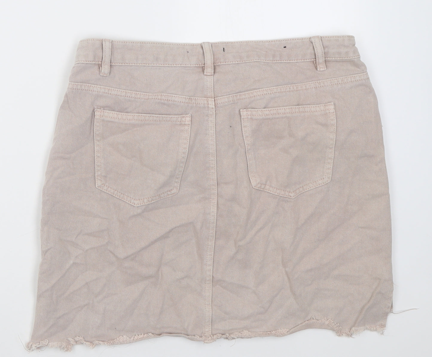 Peacocks Womens Beige  Cotton A-Line Skirt Size 12   Button