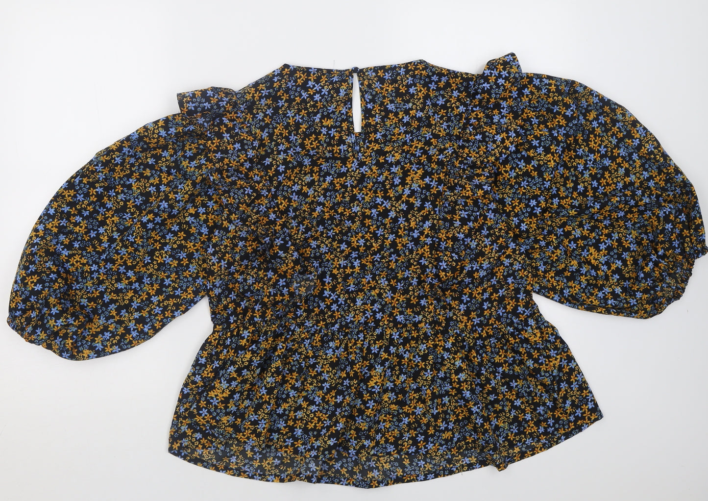 New Look Womens Yellow Floral Polyester Basic Blouse Size 14 Crew Neck