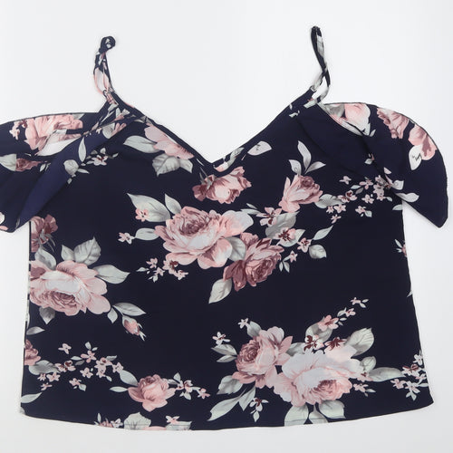 Shien Womens Purple Floral Polyester Basic Tank Size L V-Neck