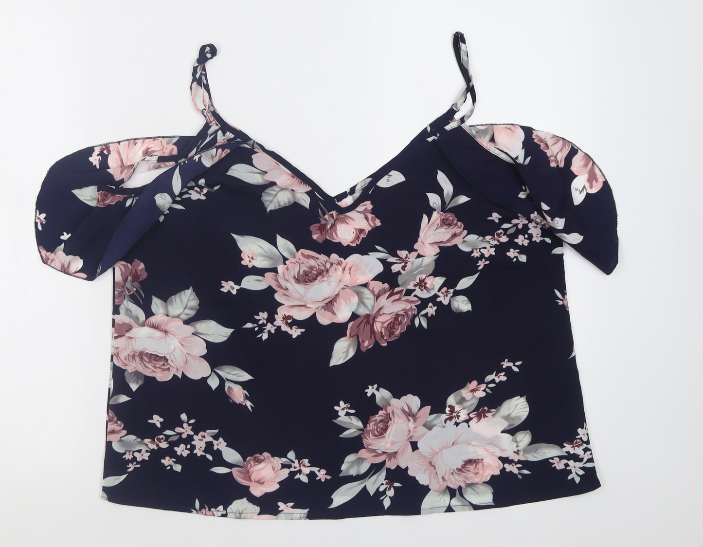 Shien Womens Purple Floral Polyester Basic Tank Size L V-Neck