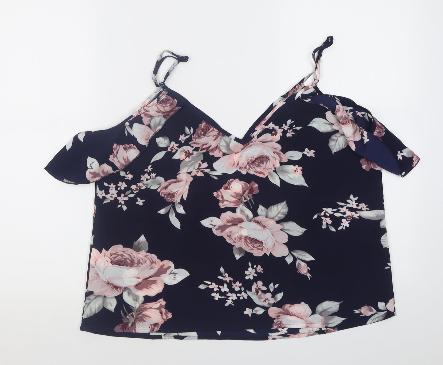 Shien Womens Purple Floral Polyester Basic Tank Size L V-Neck