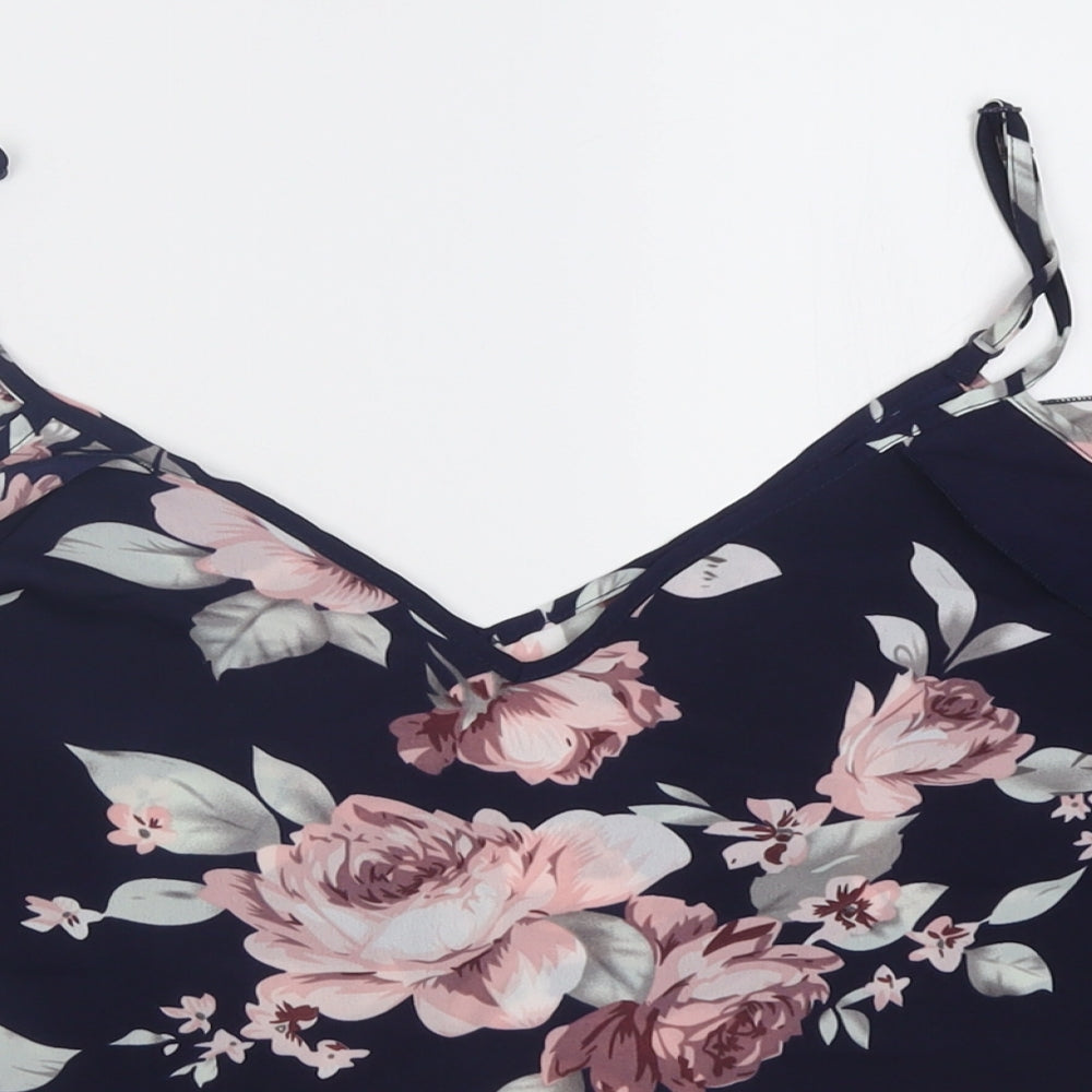 Shien Womens Purple Floral Polyester Basic Tank Size L V-Neck