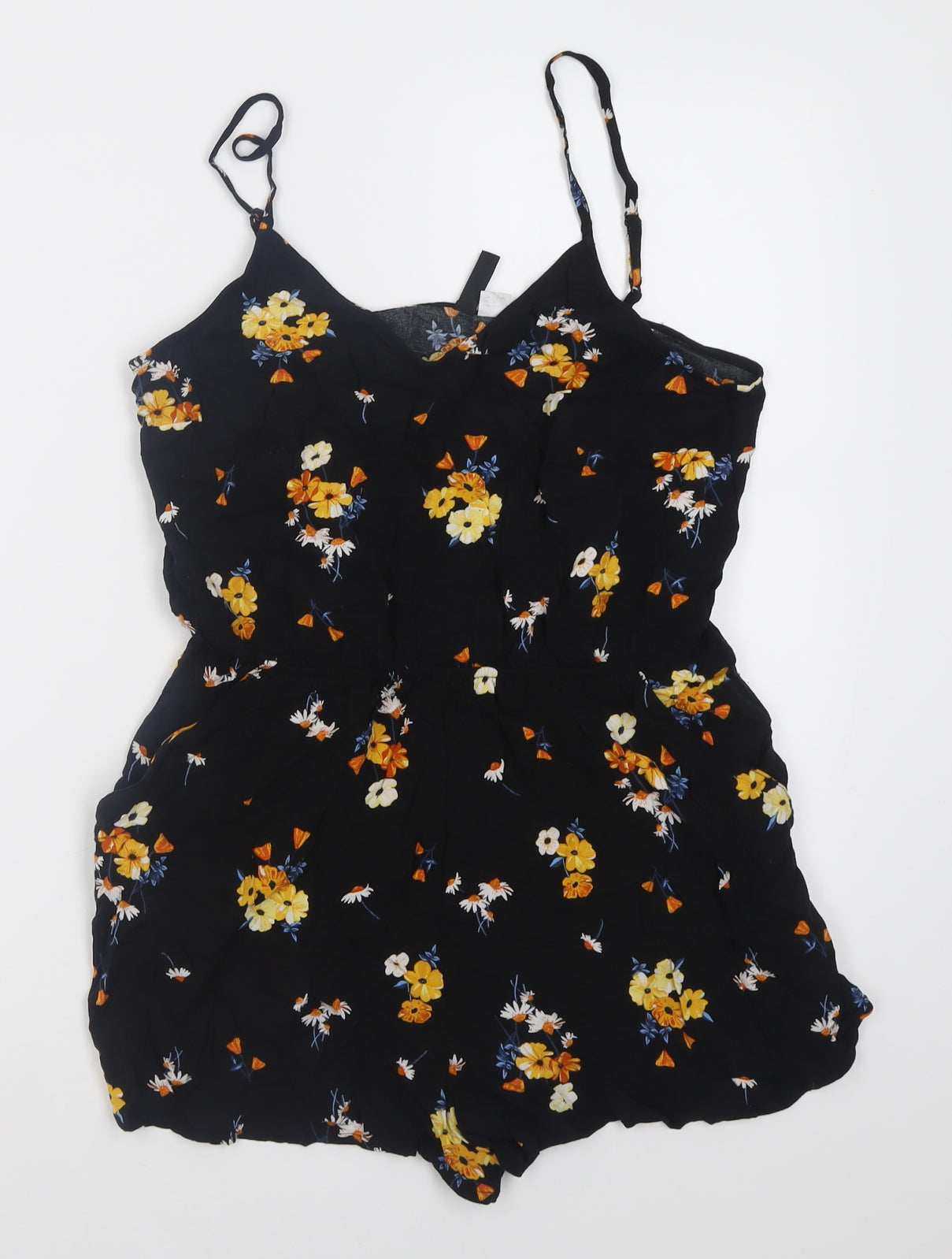 H&M Womens Black Floral Viscose Playsuit One-Piece Size 12  Pullover