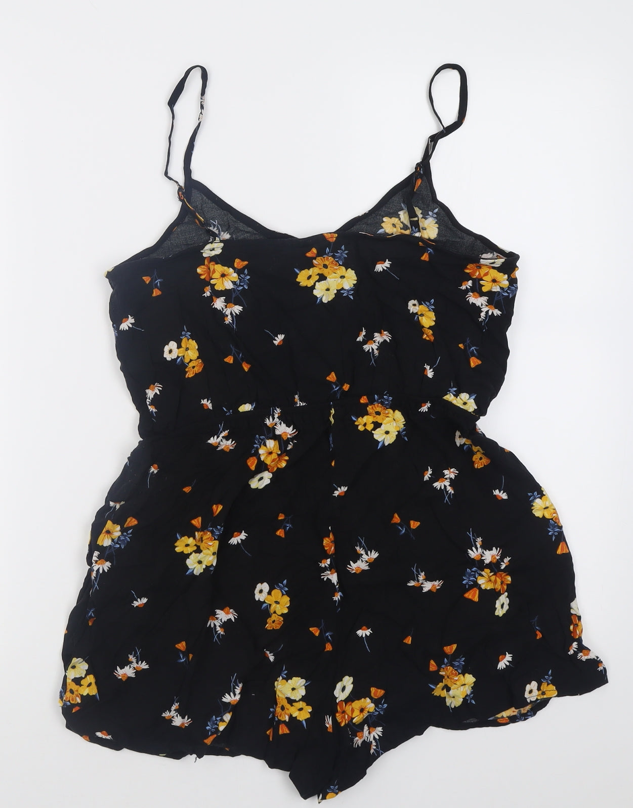 H&M Womens Black Floral Viscose Playsuit One-Piece Size 12  Pullover