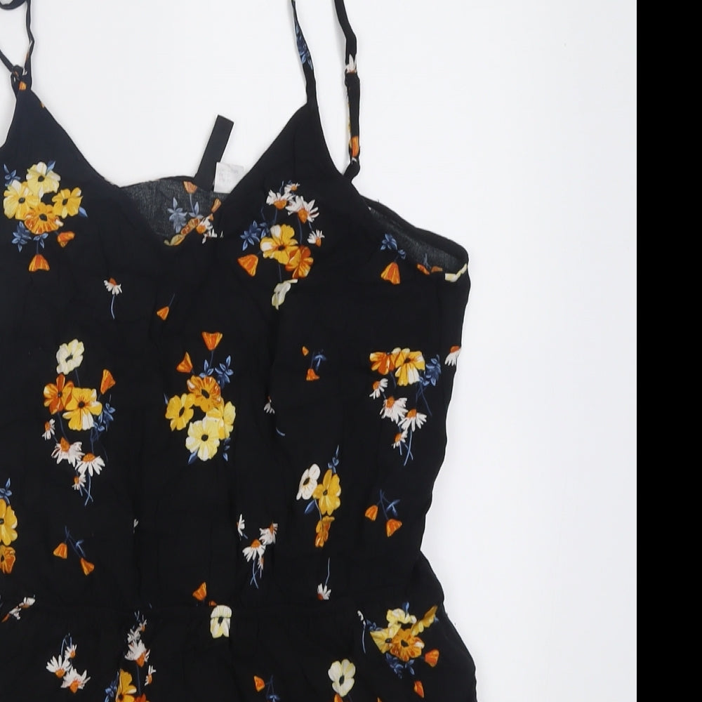 H&M Womens Black Floral Viscose Playsuit One-Piece Size 12  Pullover